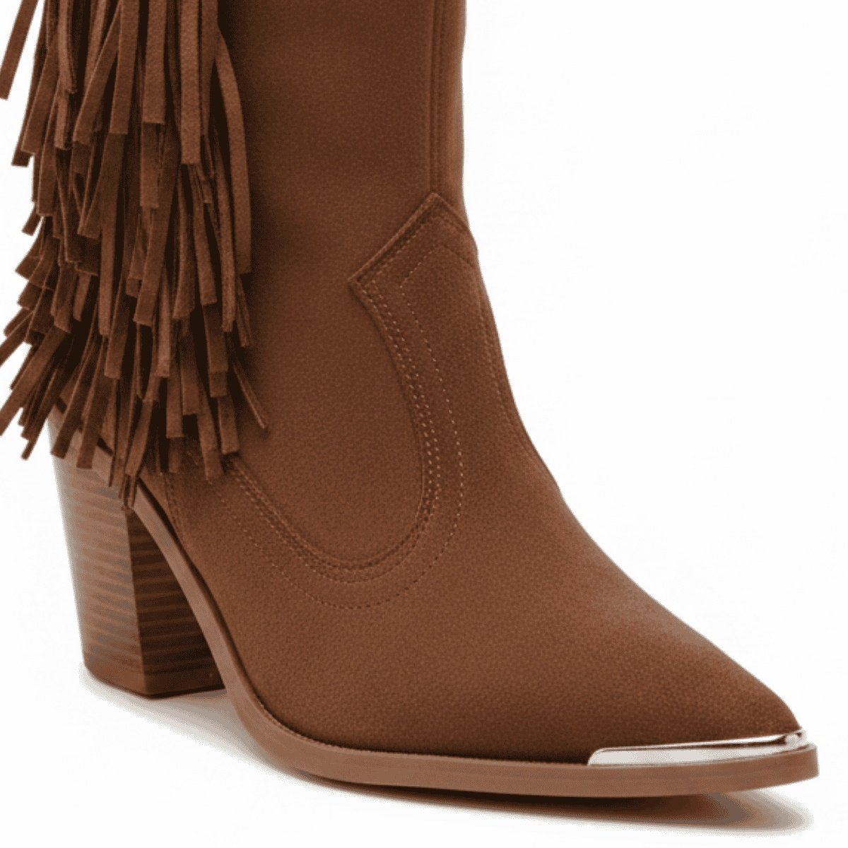 Bota Moleca Camel Franjas Bico Fino Charme Urbano Marrom 2