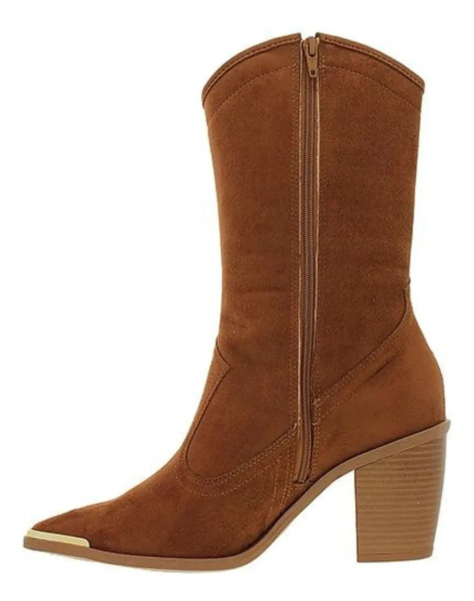 Bota Moleca Camel Franjas Bico Fino Charme Urbano Marrom 3