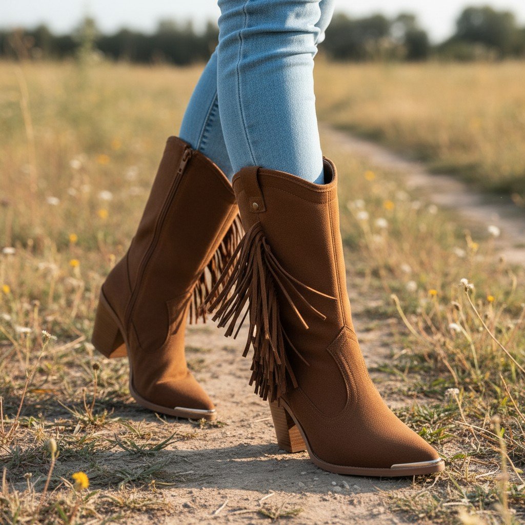 Bota Moleca Camel Franjas Bico Fino Charme Urbano Marrom 5