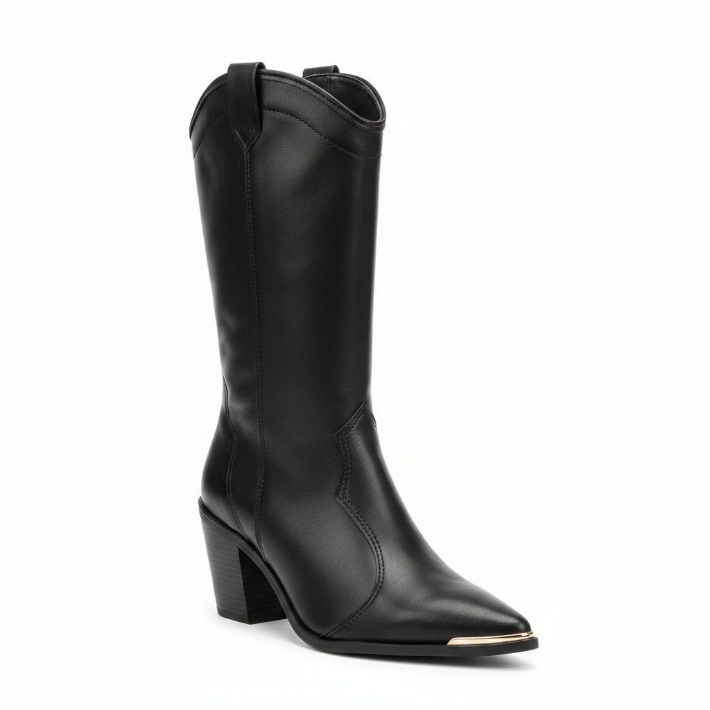 Bota Moleca Salto Bloco Preto Bico Fino Elegancia Urbana