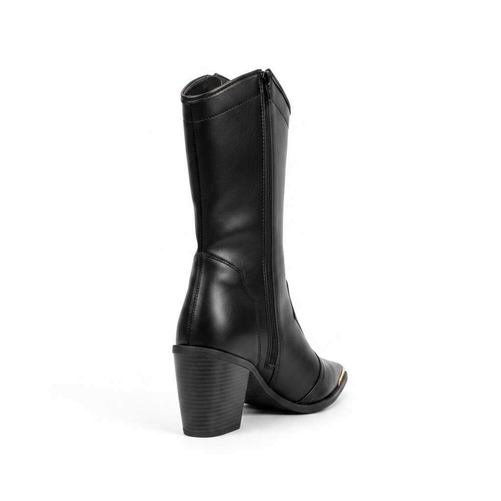 Bota Moleca Salto Bloco Preto Bico Fino Elegancia Urbana Preto 3