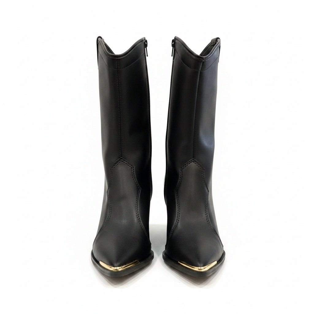 Bota Moleca Salto Bloco Preto Bico Fino Elegancia Urbana Preto 4