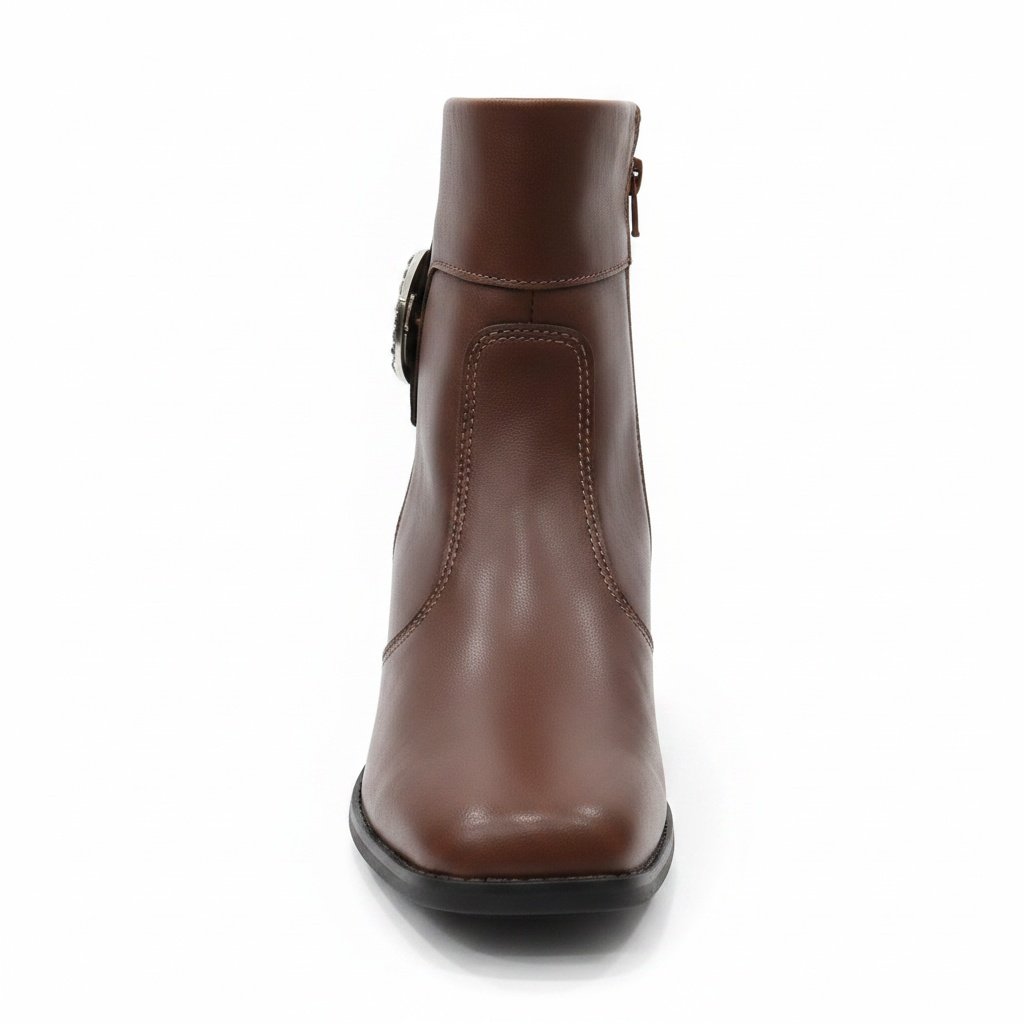 Bota Moleca Marrom Salto Bloco Fivela Strass Casual Marrom 3