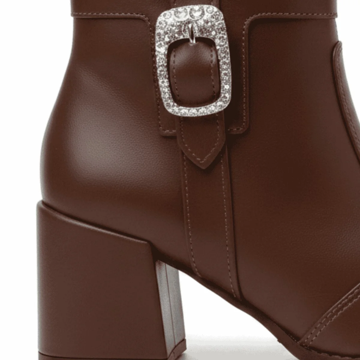 Bota Moleca Marrom Salto Bloco Fivela Strass Casual Marrom 5