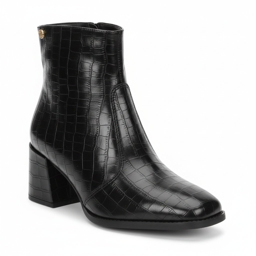 Moleca Bota Animal Print Preto Salto Bloco Elegancia Urbana