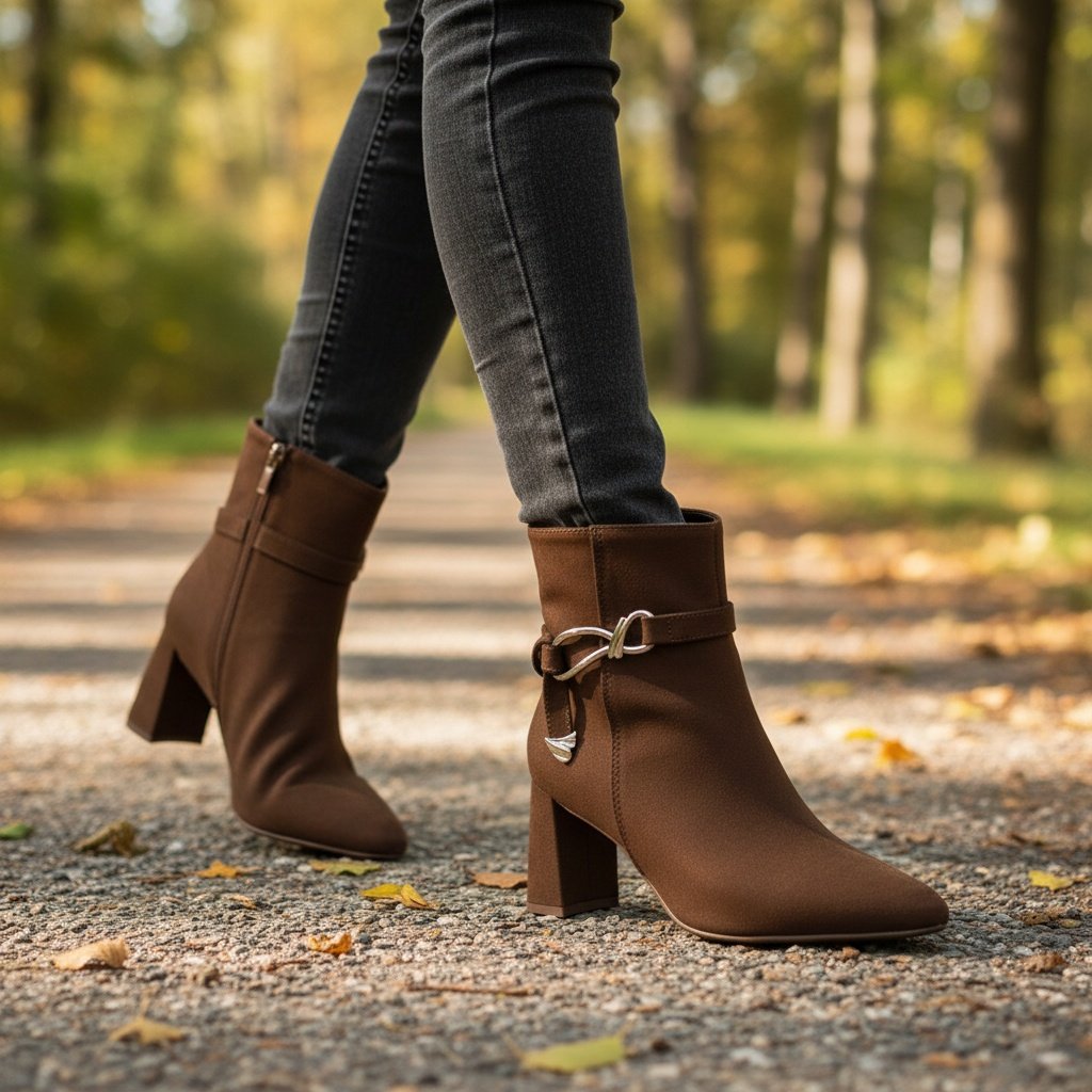 Bota Beira Rio Cano Curto Camel Salto Bloco Toque Dourado Marrom 4