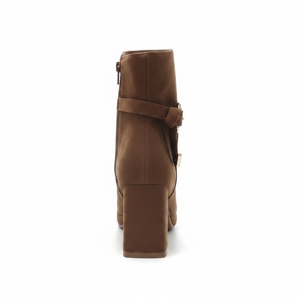 Bota Beira Rio Cano Curto Camel Salto Bloco Toque Dourado Marrom 6