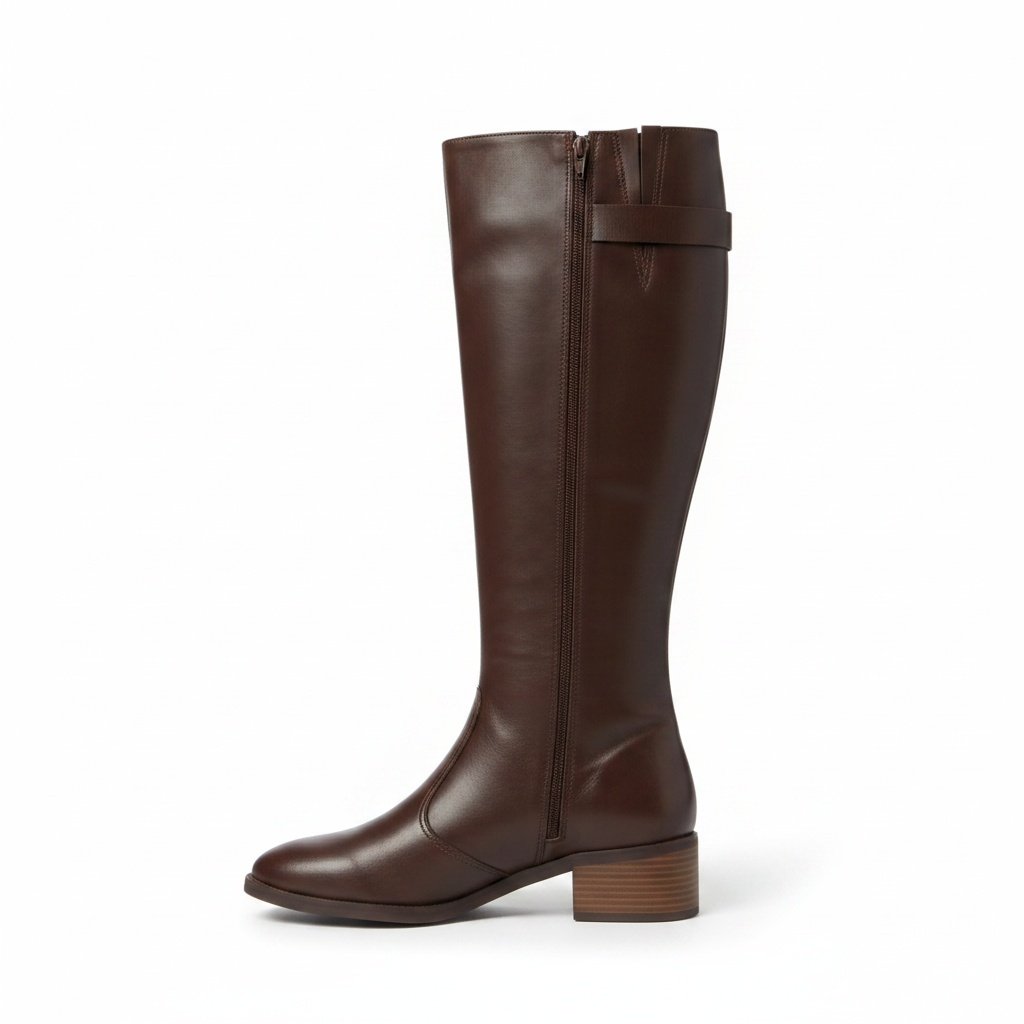 Bota Cano Alto Beira Rio Cafe Salto Bloco Elegancia Versatil Marrom 4