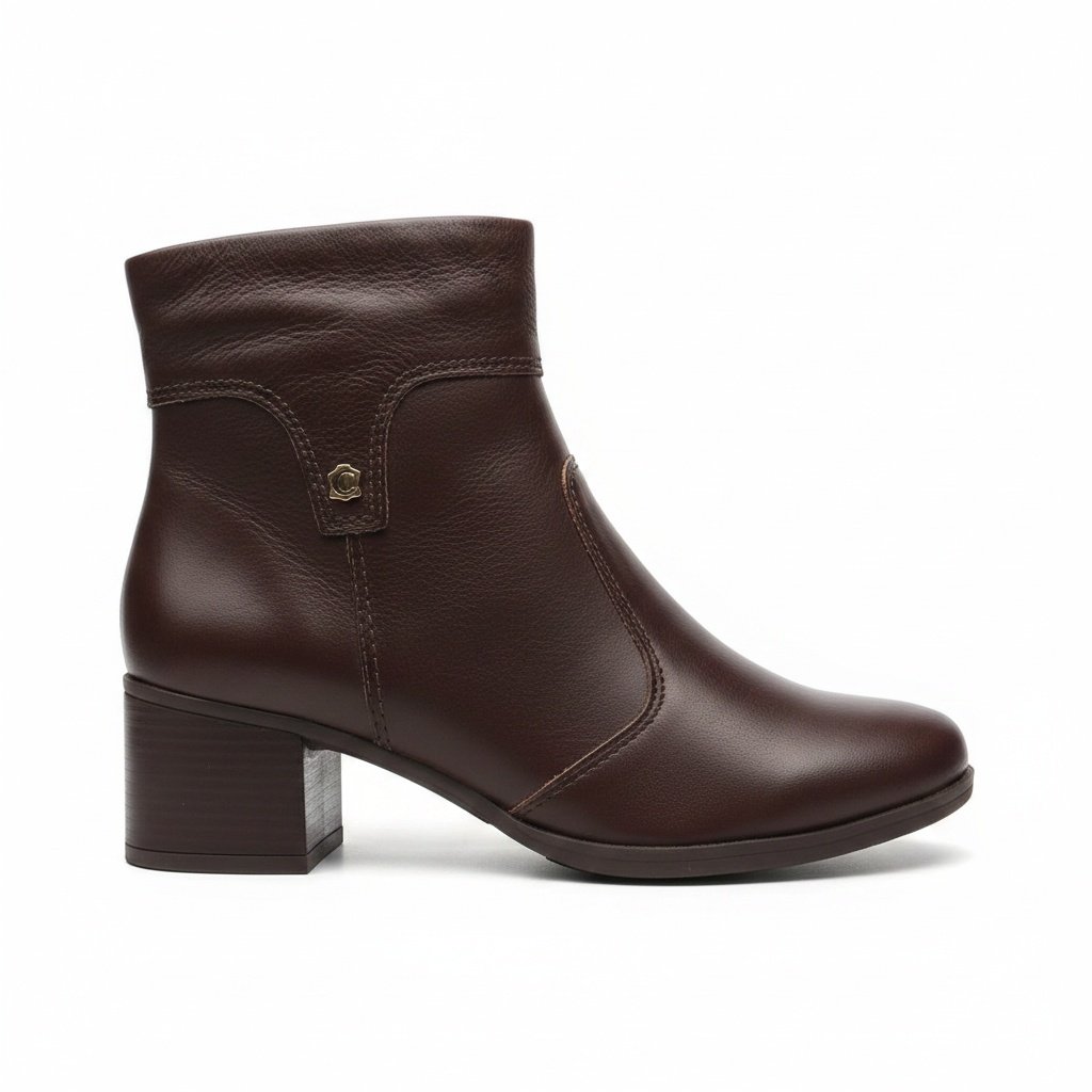 Bota Cano Curto Campesi Pinhao Couro Legitimo Salto Bloco Marrom 2