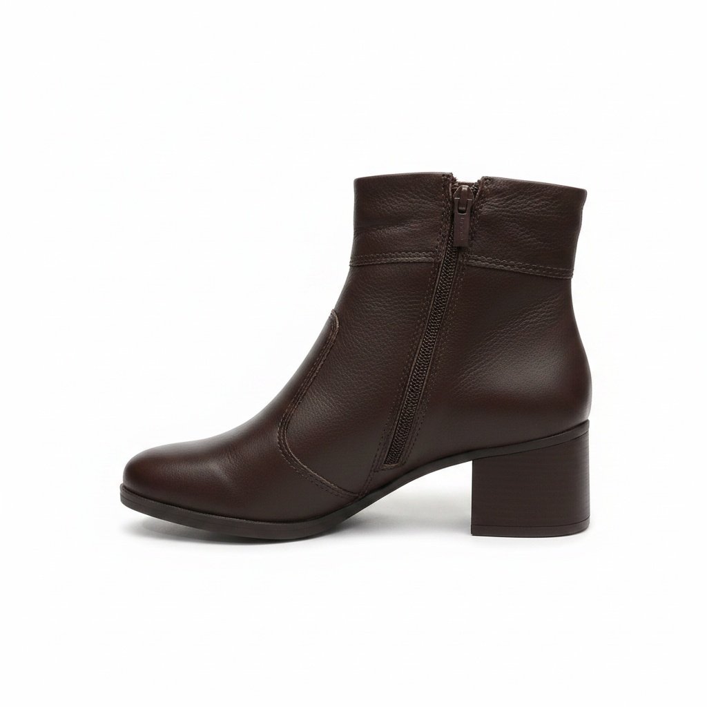 Bota Cano Curto Campesi Pinhao Couro Legitimo Salto Bloco Marrom 3