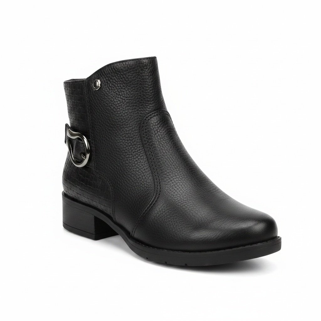 Bota Campesi Couro Salto Bloco Preto Conforto Urbano
