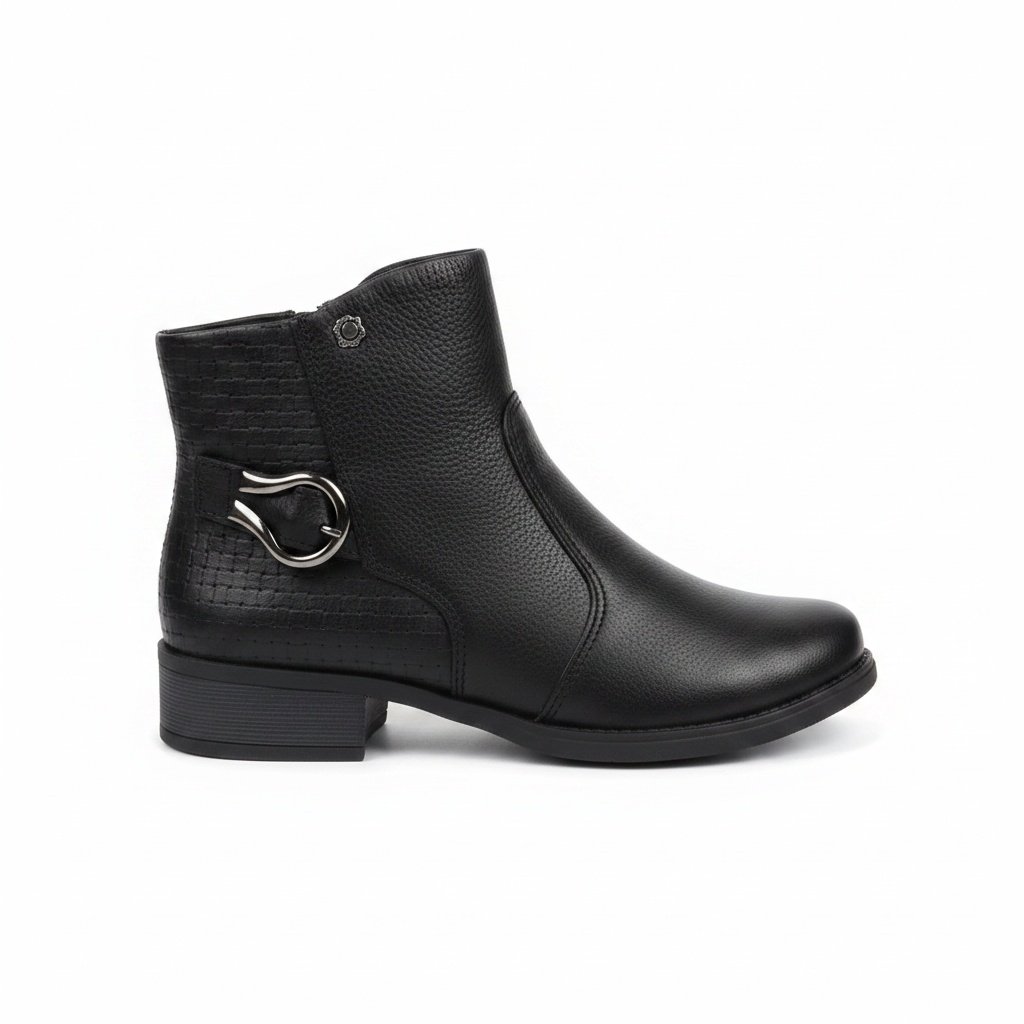 Bota Campesi Couro Salto Bloco Preto Conforto Urbano Preto 3