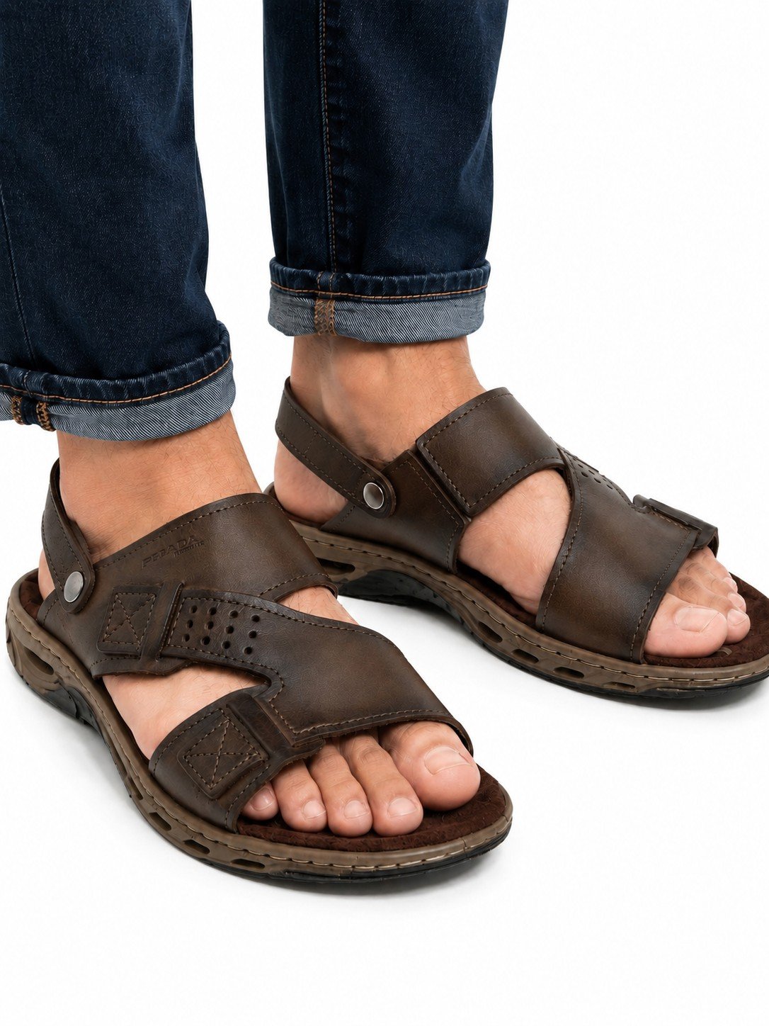 Sandalia Pegada Masculina Couro Cravo Conforto Anatomico Marrom 2