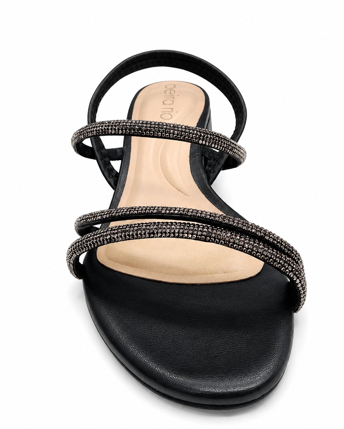 Sandalia Beira Rio Salto Bloco Estilo Casual Strass Preto Preto 3