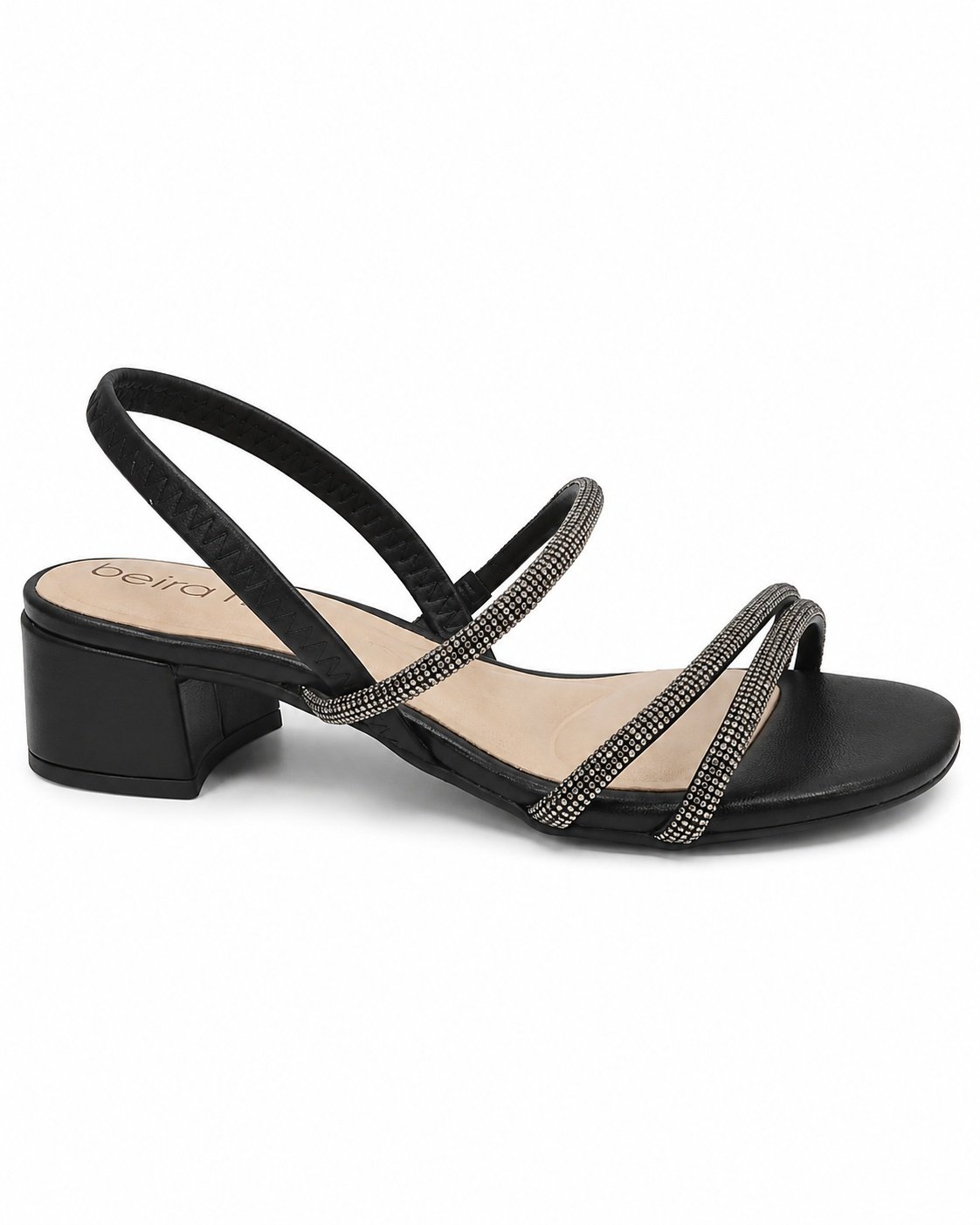 Sandalia Beira Rio Salto Bloco Estilo Casual Strass Preto Preto 4