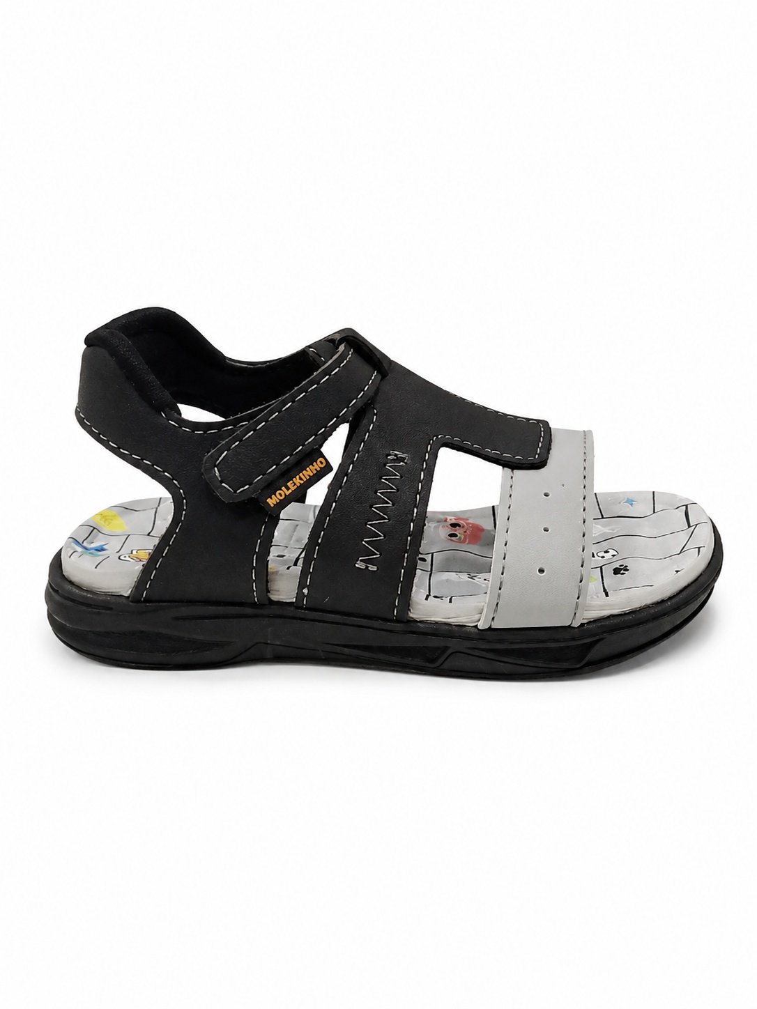 Molekinho Sandalia Infantil Velcro Preto Cinza Leveza Ativa Preto/Cinza 2
