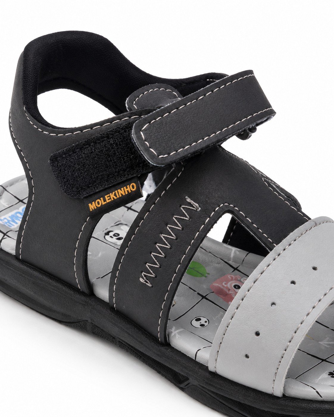 Molekinho Sandalia Infantil Velcro Preto Cinza Leveza Ativa Preto/Cinza 4