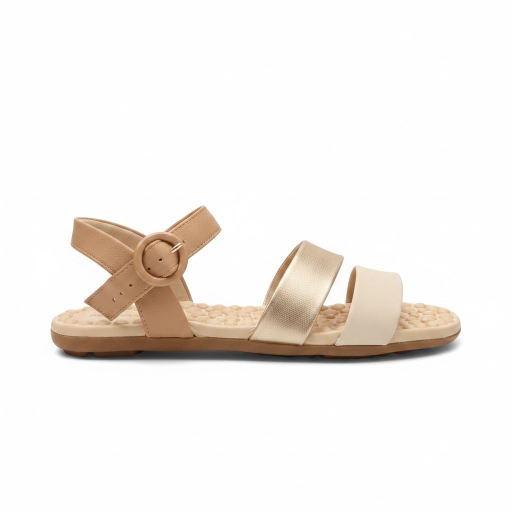 Modare Sandalia Nude Dourado Creme Tiras Finas Leve Bege 3
