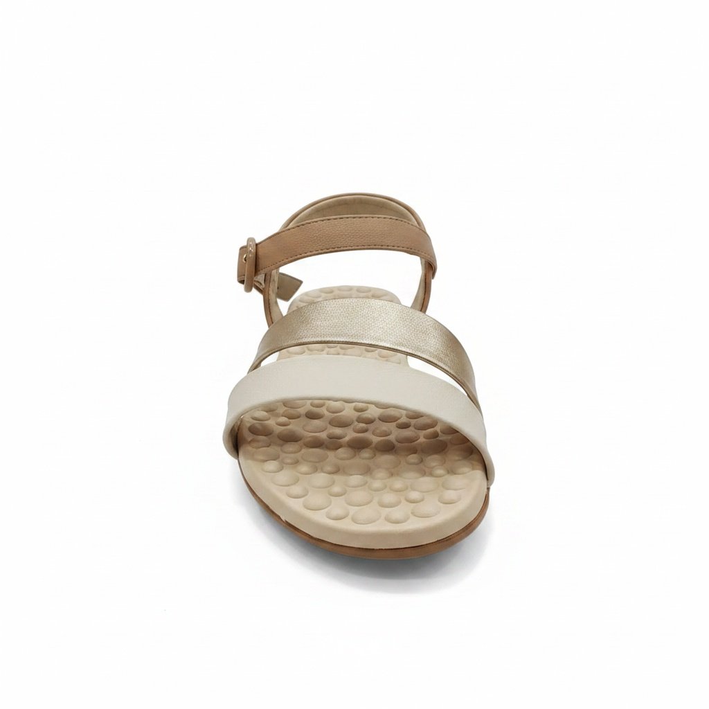 Modare Sandalia Nude Dourado Creme Tiras Finas Leve Bege 4