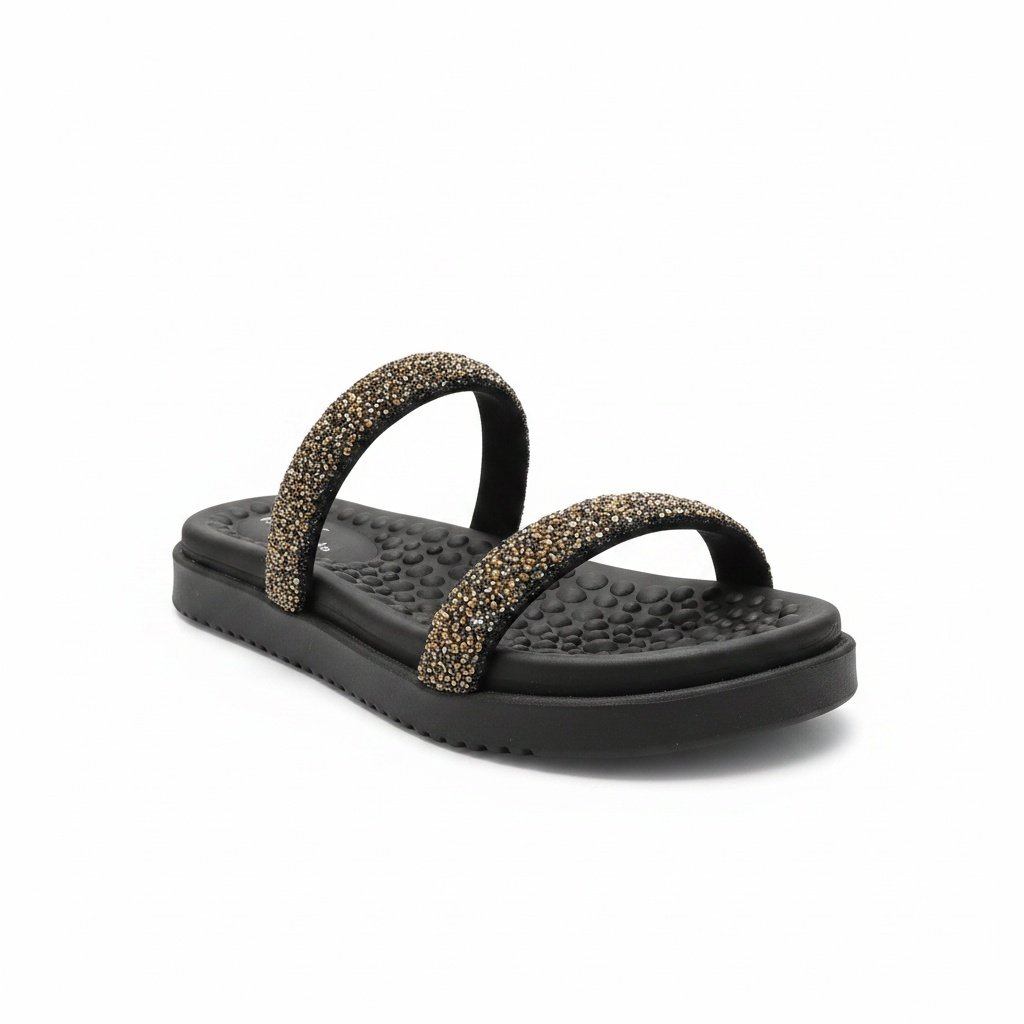 Papete Rasteira Modare Preto Brilho Confortavel