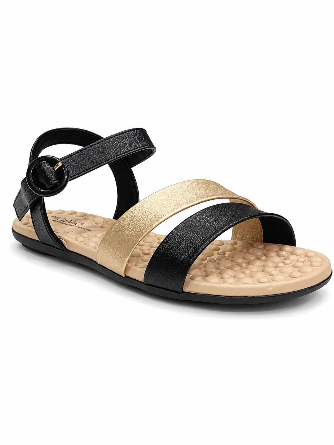 Sandalia Modare Rasteira Conforto Supremo Preto Dourado
