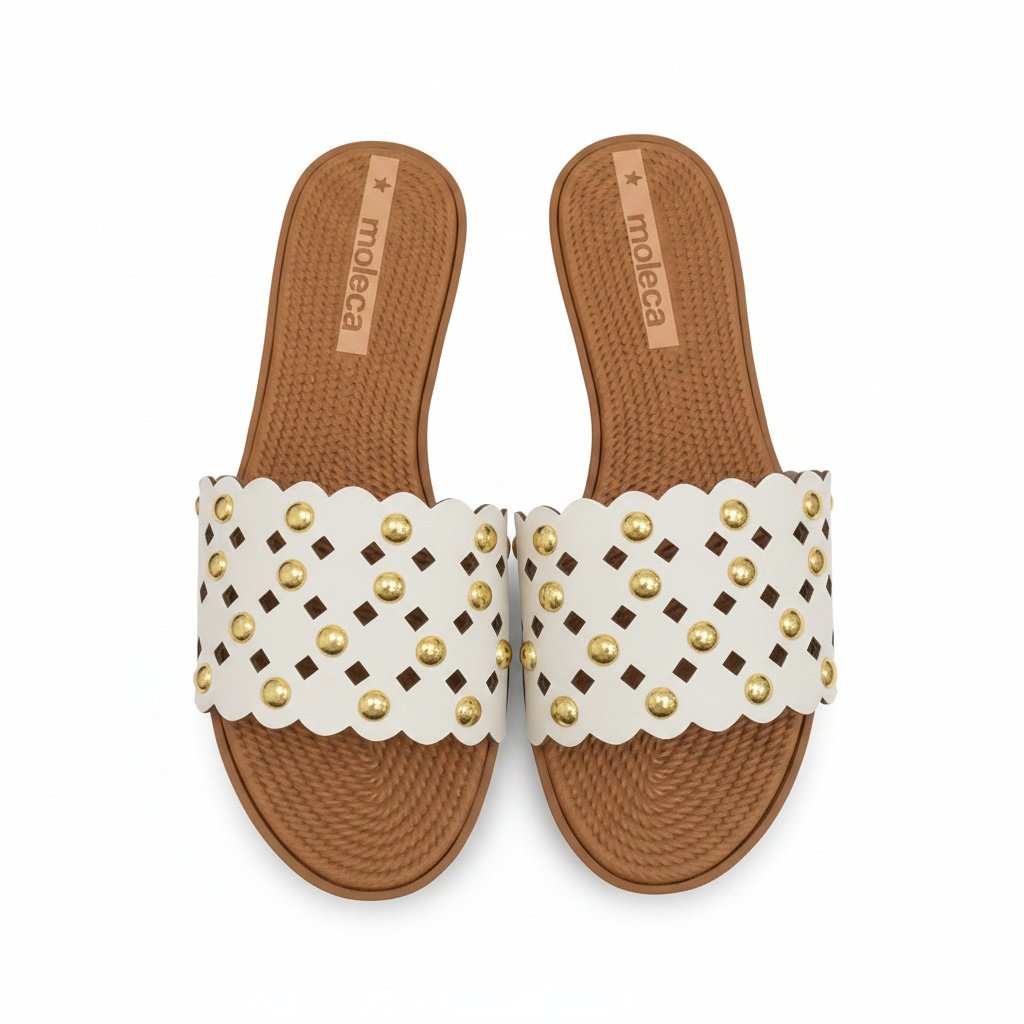 Beira Rio Rasteira Branco Off White Perolas Versatil Branco 3