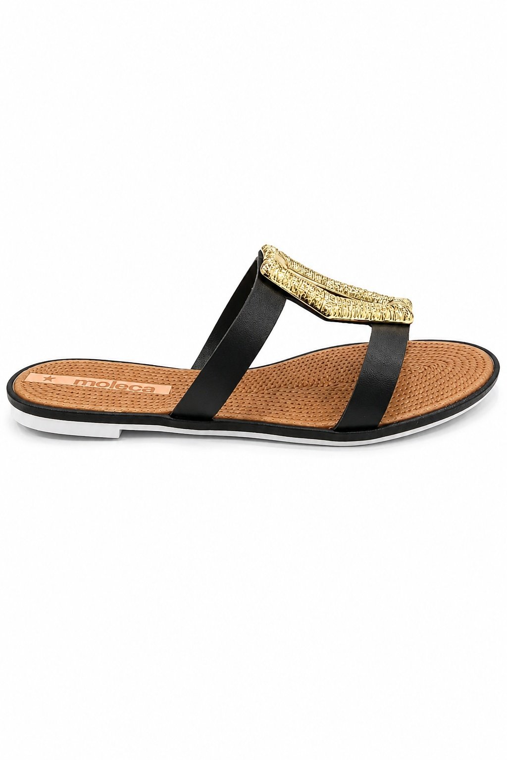 Beira Rio Rasteira Strass Preto Toque Dourado Versatil Preto 4