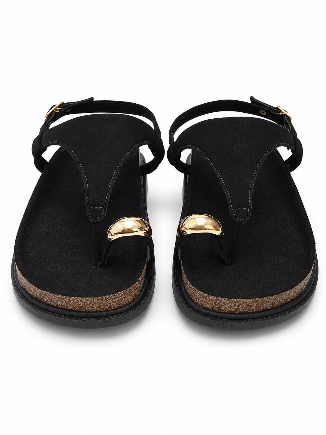 Sandalia Beira Rio Nobuk Elegante Feminino Toque Dourado Preto 3