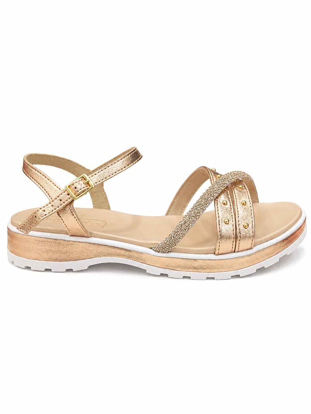 Sandalia Molekinha Tiras Infantil Ouro Rosado Brilho   Dourado/Branco 2