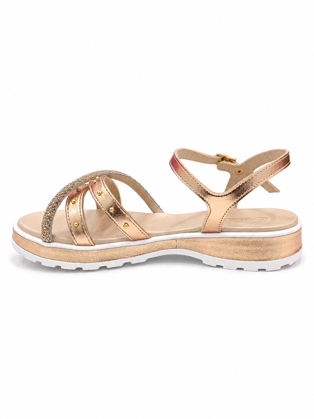 Sandalia Molekinha Tiras Infantil Ouro Rosado Brilho   Dourado/Branco 4