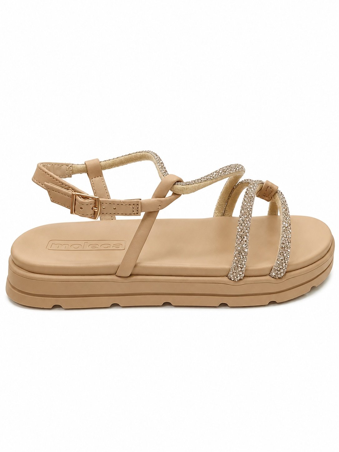 Sandalia Moleca Plataforma Ouro Rosado Tiras Trancadas Brilho Dourado/Branco 4