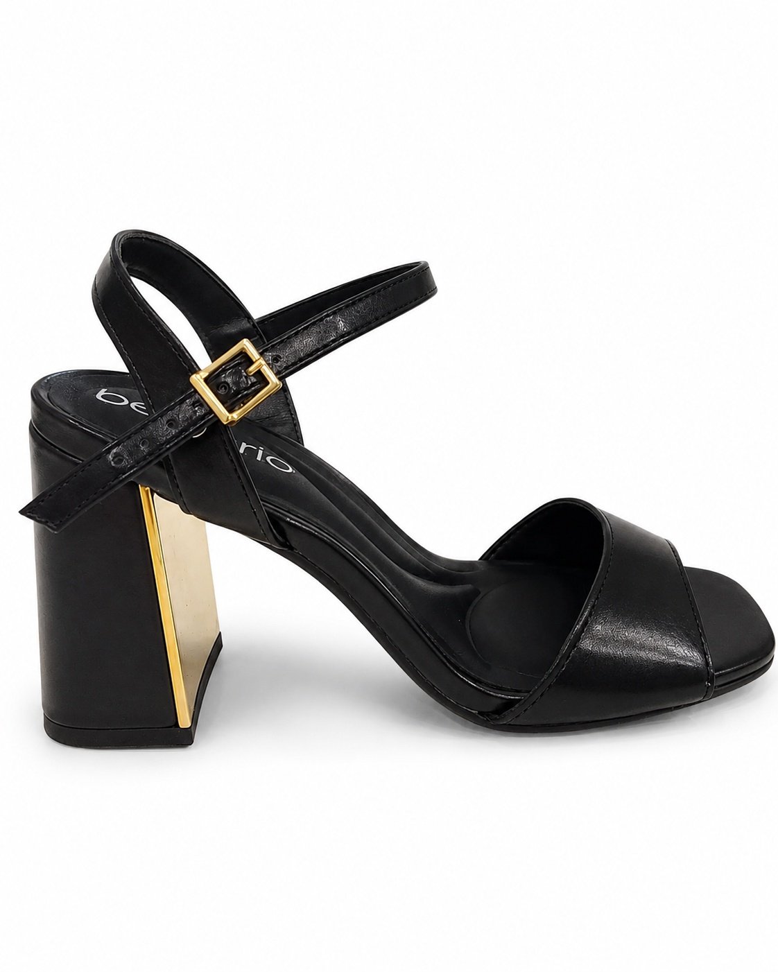 Sandalia Beira Rio Salto Bloco Preto Detalhe Dourado Casual Preto 4