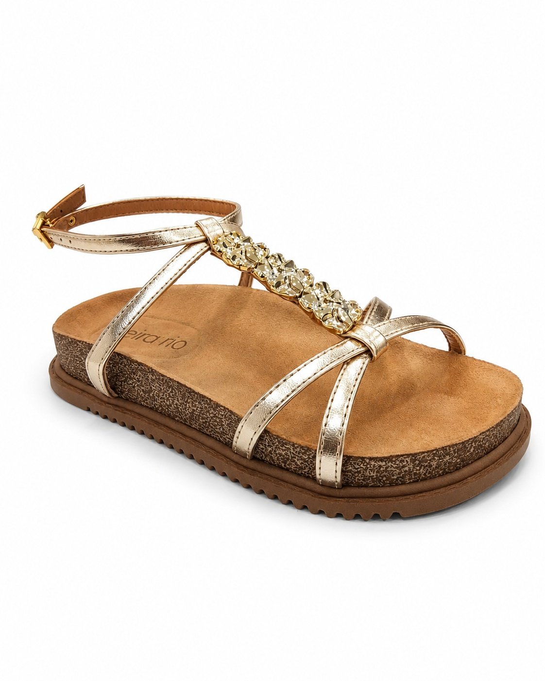 Sandalia Beira Rio Dourada Strass Luxo Leveza Feminino