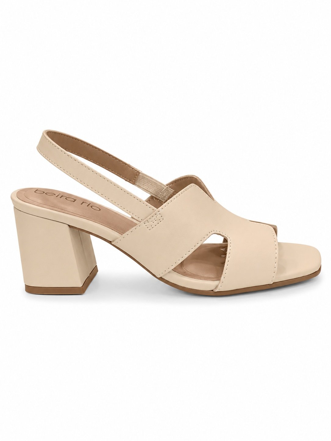 Sandalia Beira Rio  Salto Bloco Creme Elegante Macia Bege 3