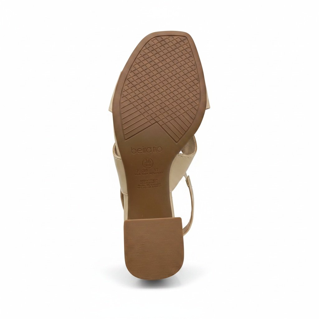 Sandalia Beira Rio  Salto Bloco Creme Elegante Macia Bege 6