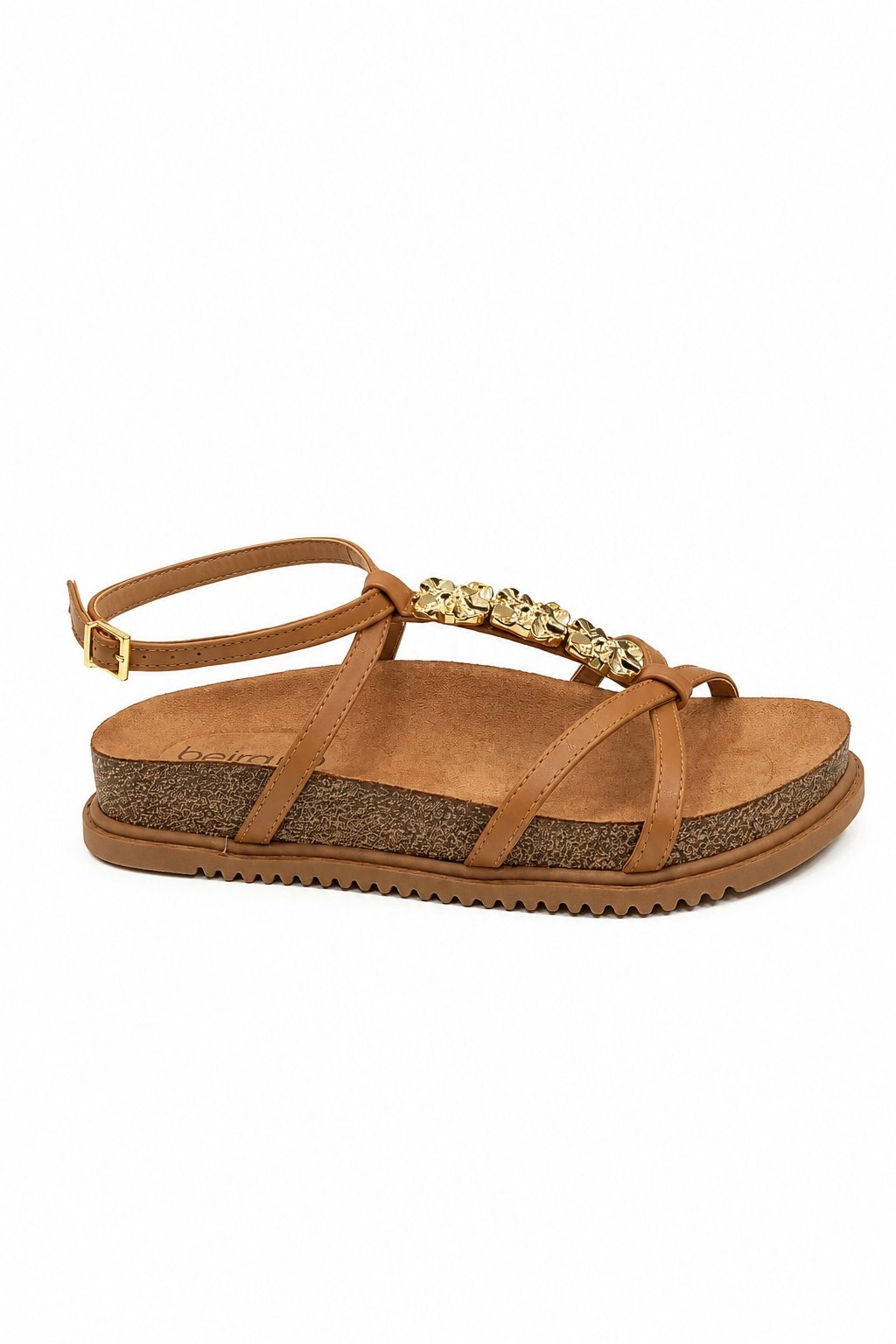 Sandalia Feminino Beira Rio Strass Caramelo  Leve  Marrom 4