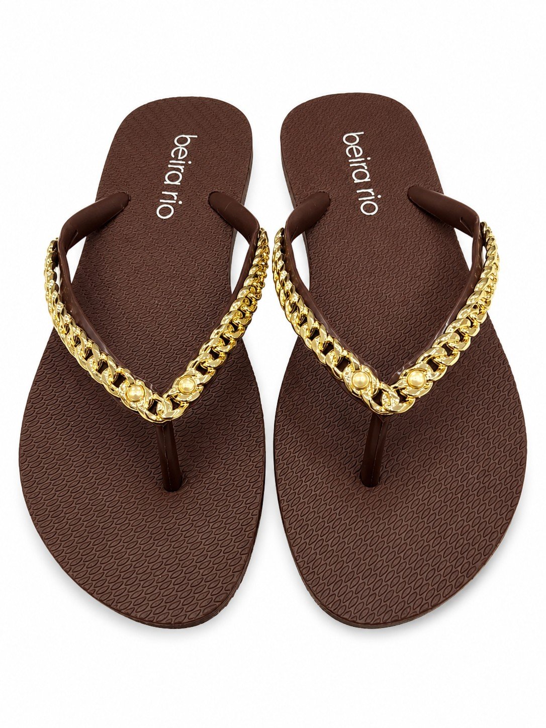 Chinelo Beira Rio  Chocolate Corrente Dourada Casual Marrom 3
