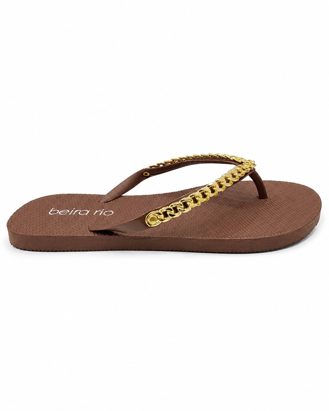 Chinelo Beira Rio  Chocolate Corrente Dourada Casual Marrom 4