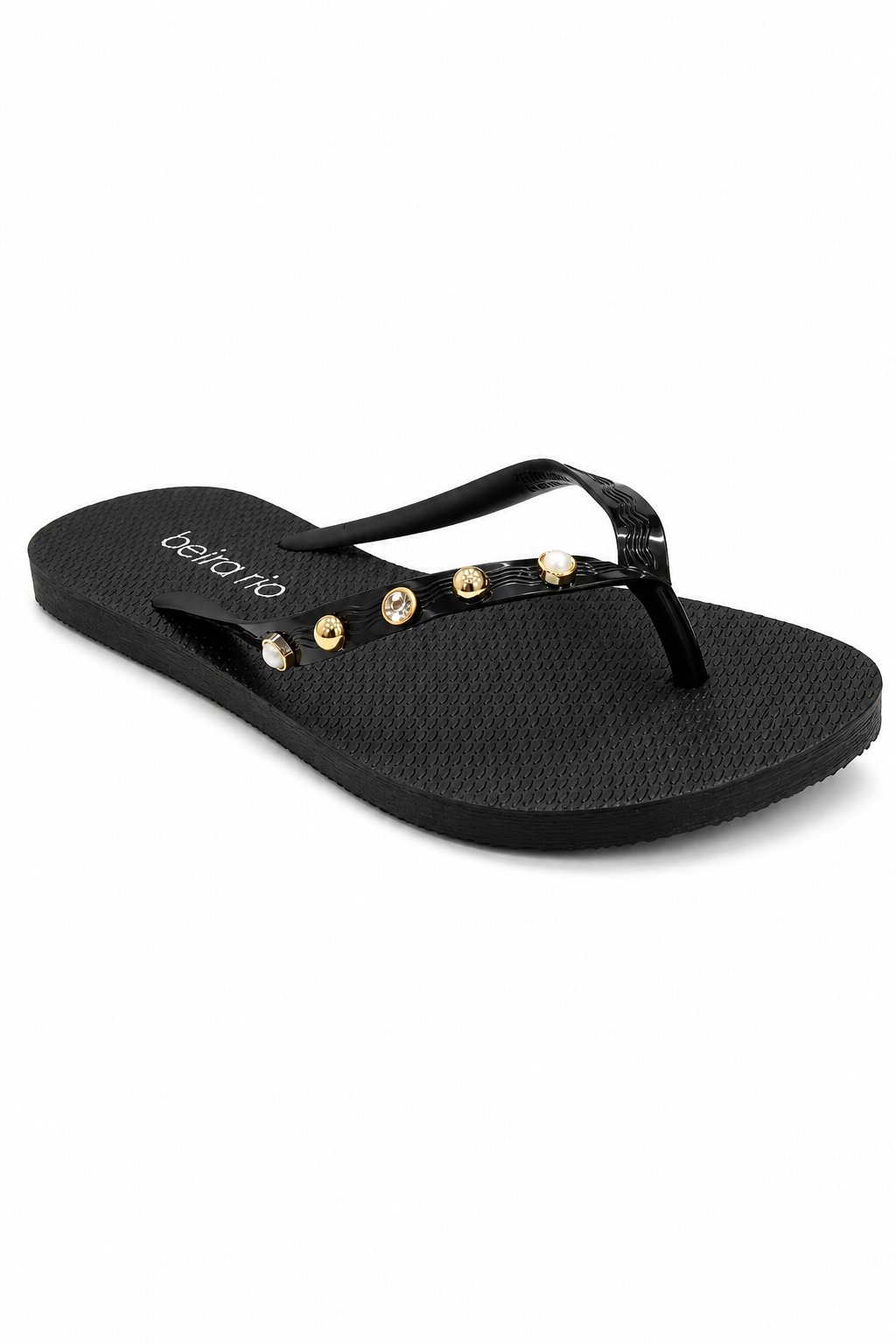 Chinelo Beira Rio Preto Strass Toque de Brilho Feminino 