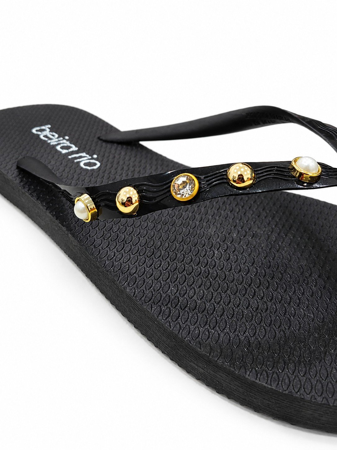 Chinelo Beira Rio Preto Strass Toque de Brilho Feminino  Preto 3