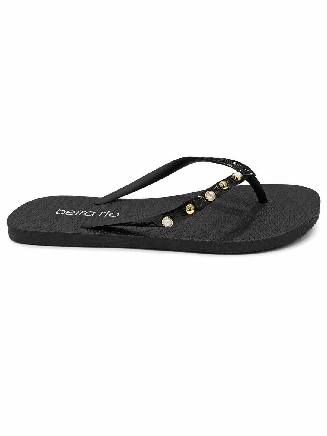 Chinelo Beira Rio Preto Strass Toque de Brilho Feminino  Preto 4
