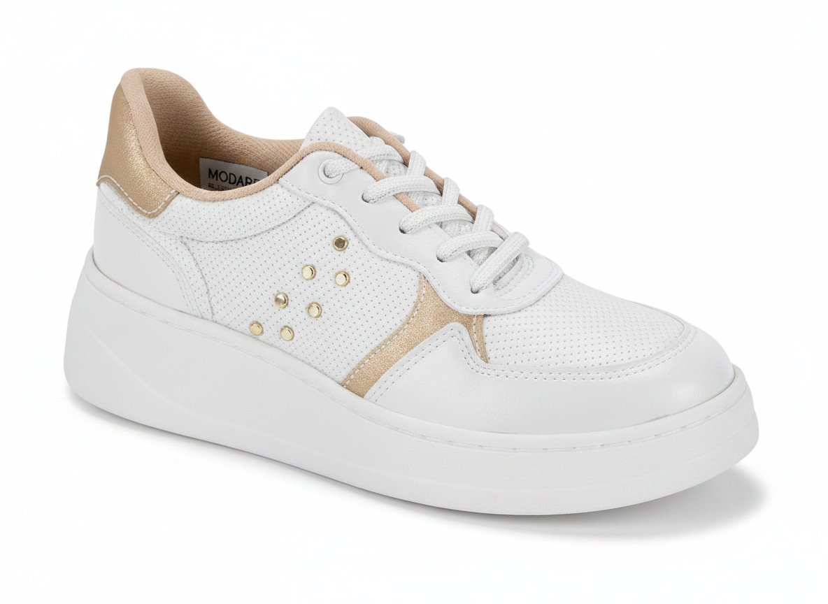 Tenis Modare Branco Dourado Confortavel Casual 