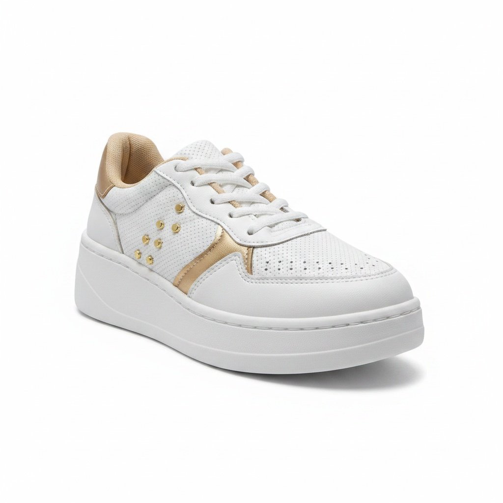 Tenis Modare Branco Dourado Confortavel Casual Branco/Dourado 2