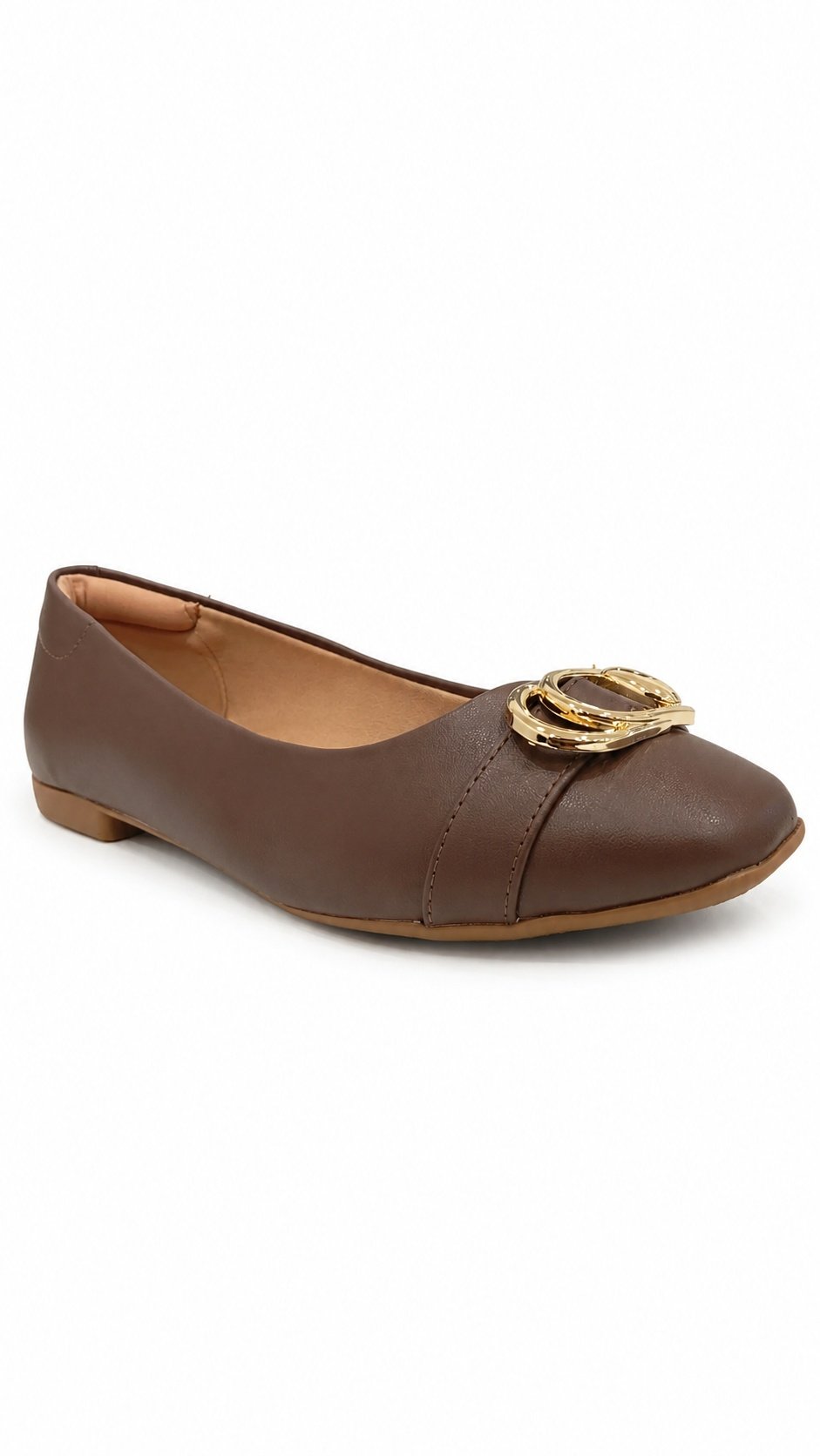 Sapatilha Beira Rio Chocolate Bico Redondo Fivela Dourada