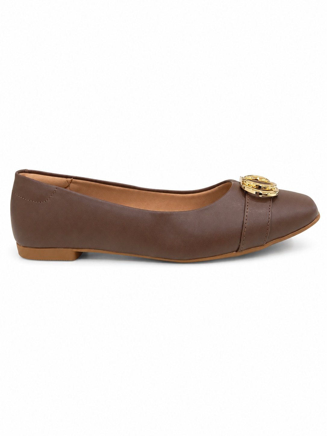 Sapatilha Beira Rio Chocolate Bico Redondo Fivela Dourada Marrom 3