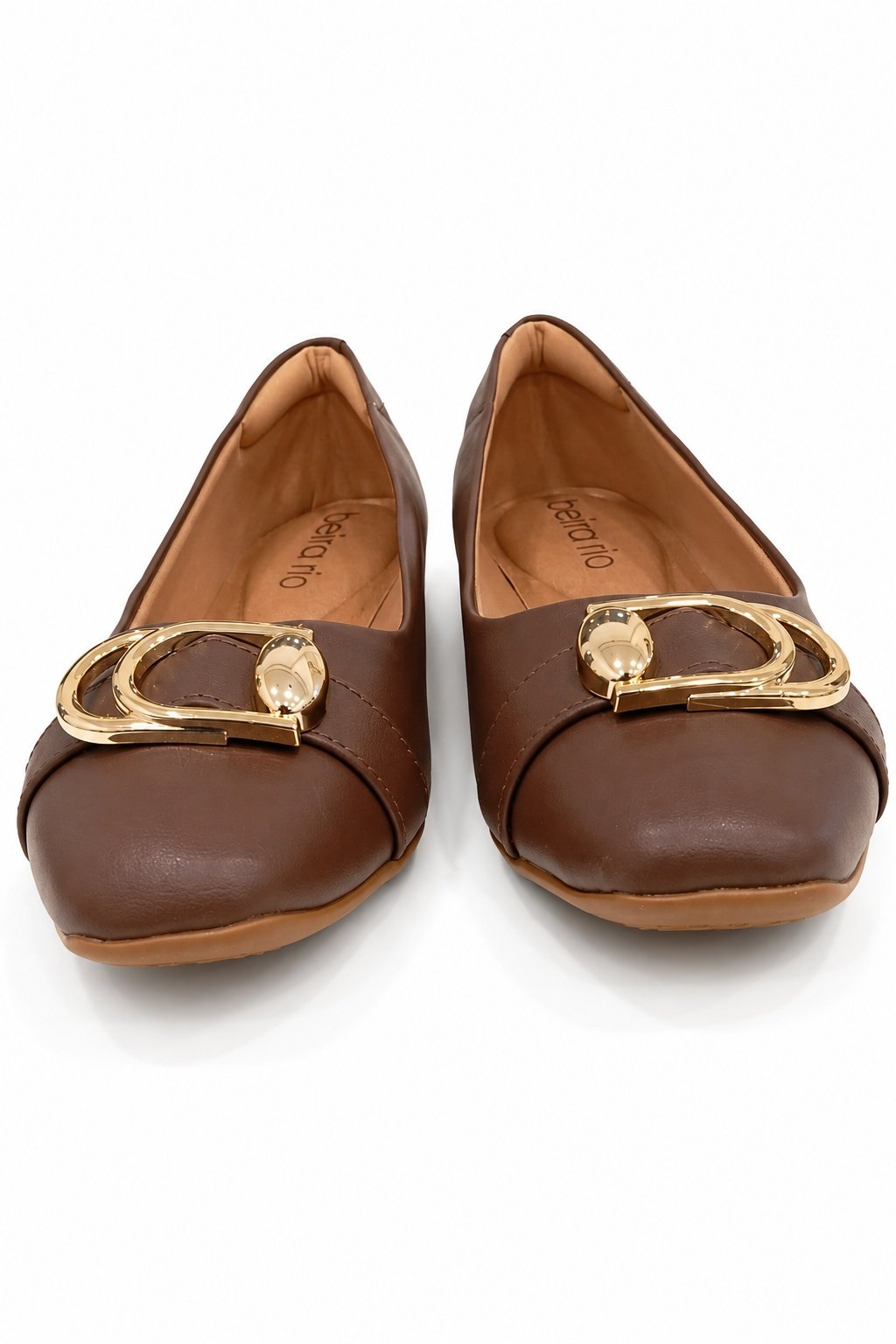Sapatilha Beira Rio Chocolate Bico Redondo Fivela Dourada Marrom 4