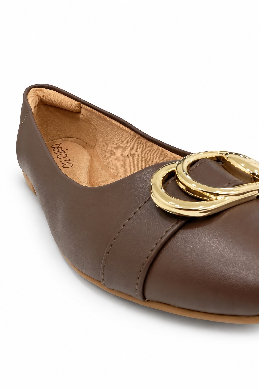Sapatilha Beira Rio Chocolate Bico Redondo Fivela Dourada Marrom 5