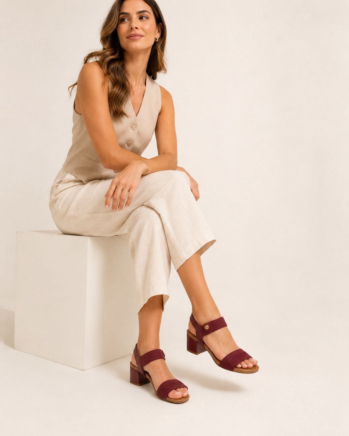 Sandalia Salto Bloco Modare Cherry Camel Elegancia Versatil Marrom 2
