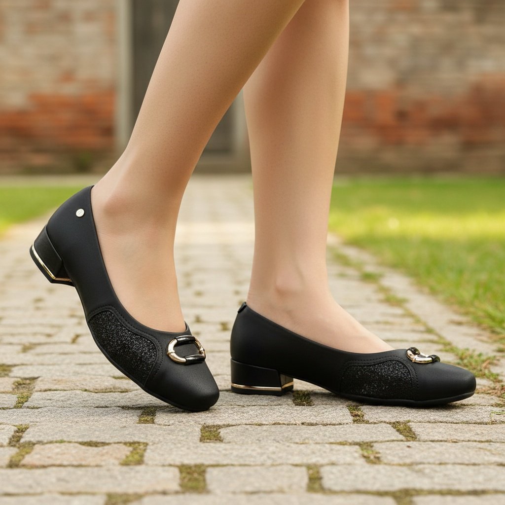 Sapato Campesi Salto Bloco Preto Design Sofisticado Preto 2