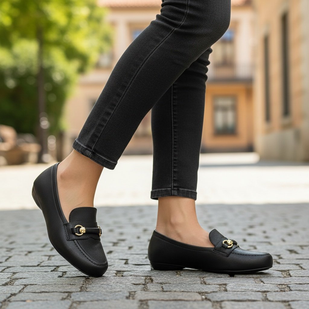 Sapatilha Modare Preto Detalhe Dourado Elegante Feminino Preto 2